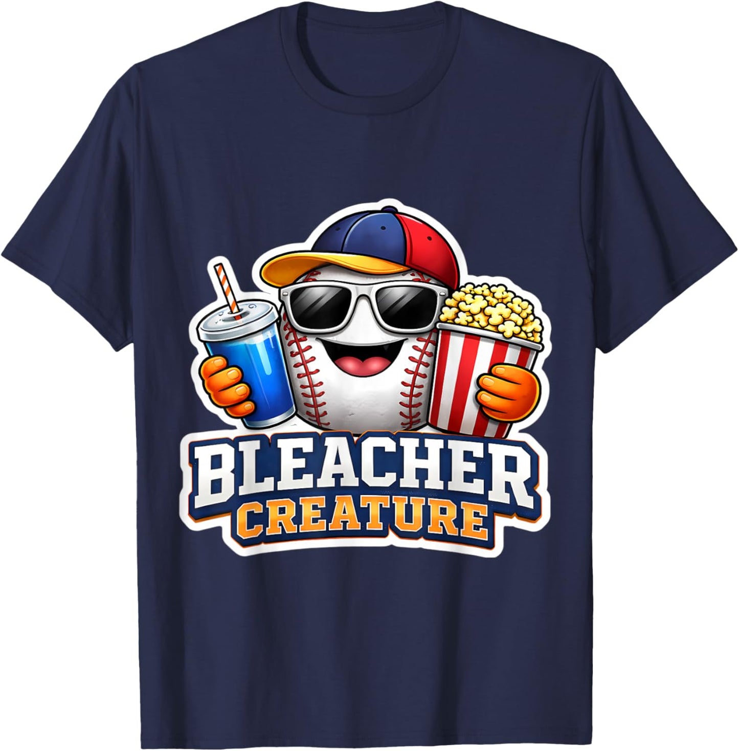 Bleacher Creature Baseball Fan Supporter Game Day Funny Ball T-Shirt - T-Shirt | Navy