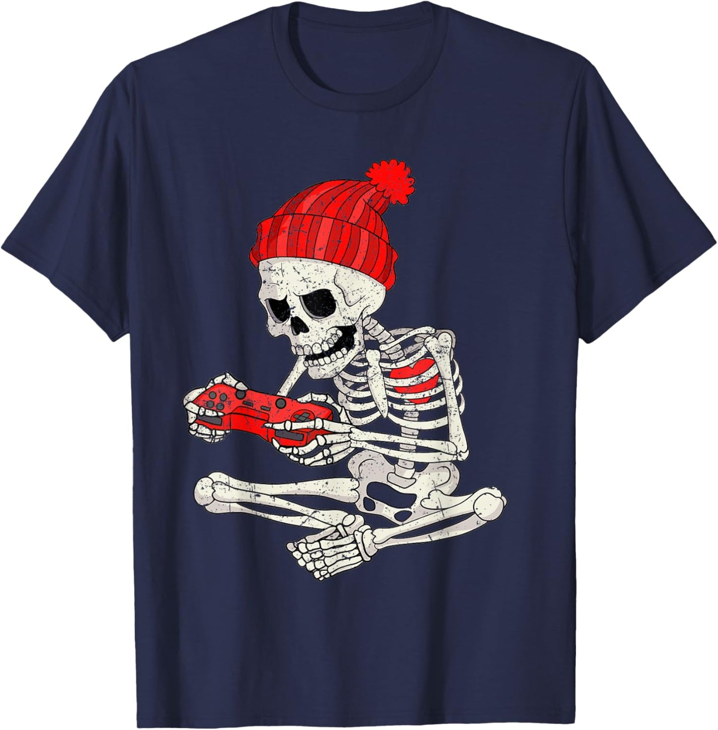 Funny Boys Valentines Skeleton Gamer Video Games Gaming T-Shirt - T-Shirt | Navy