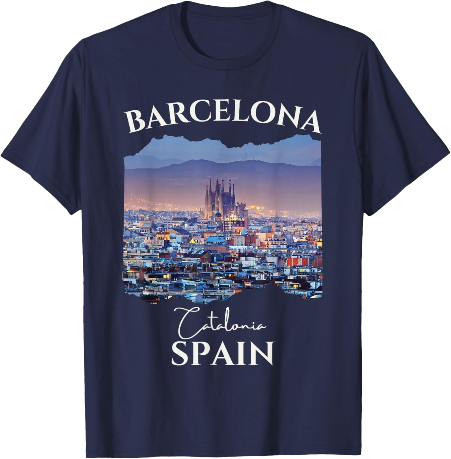 Barcelona Spain Souvenir City Skyline Family Women Men Kids T-Shirt - T-Shirt | Navy