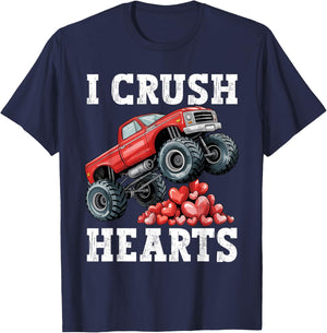 Monster Truck Teens Kids Boys I Crush Heart Valentines Day T-Shirt - T-Shirt | Navy