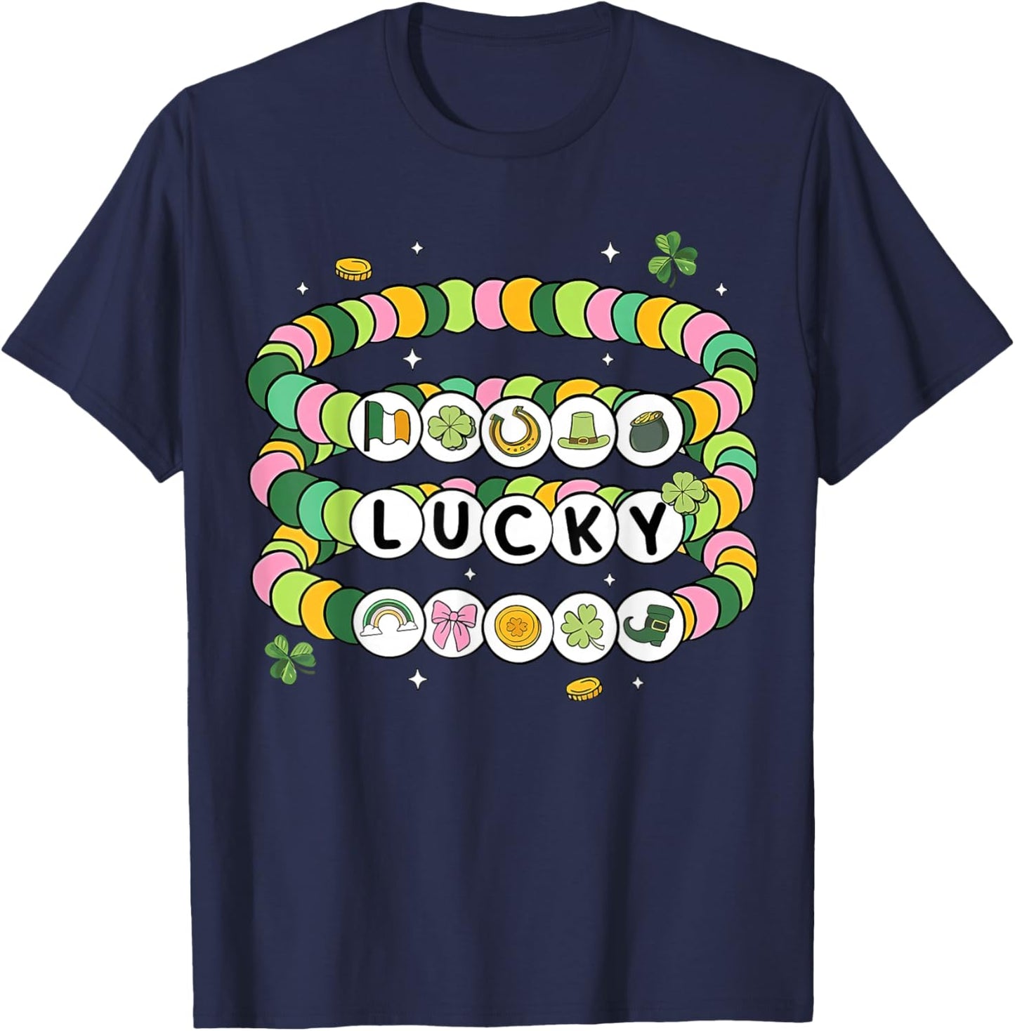 St. Patrick's Day Lucky Friendship Bracelet Girl Women Kid T-Shirt - T-Shirt | Navy