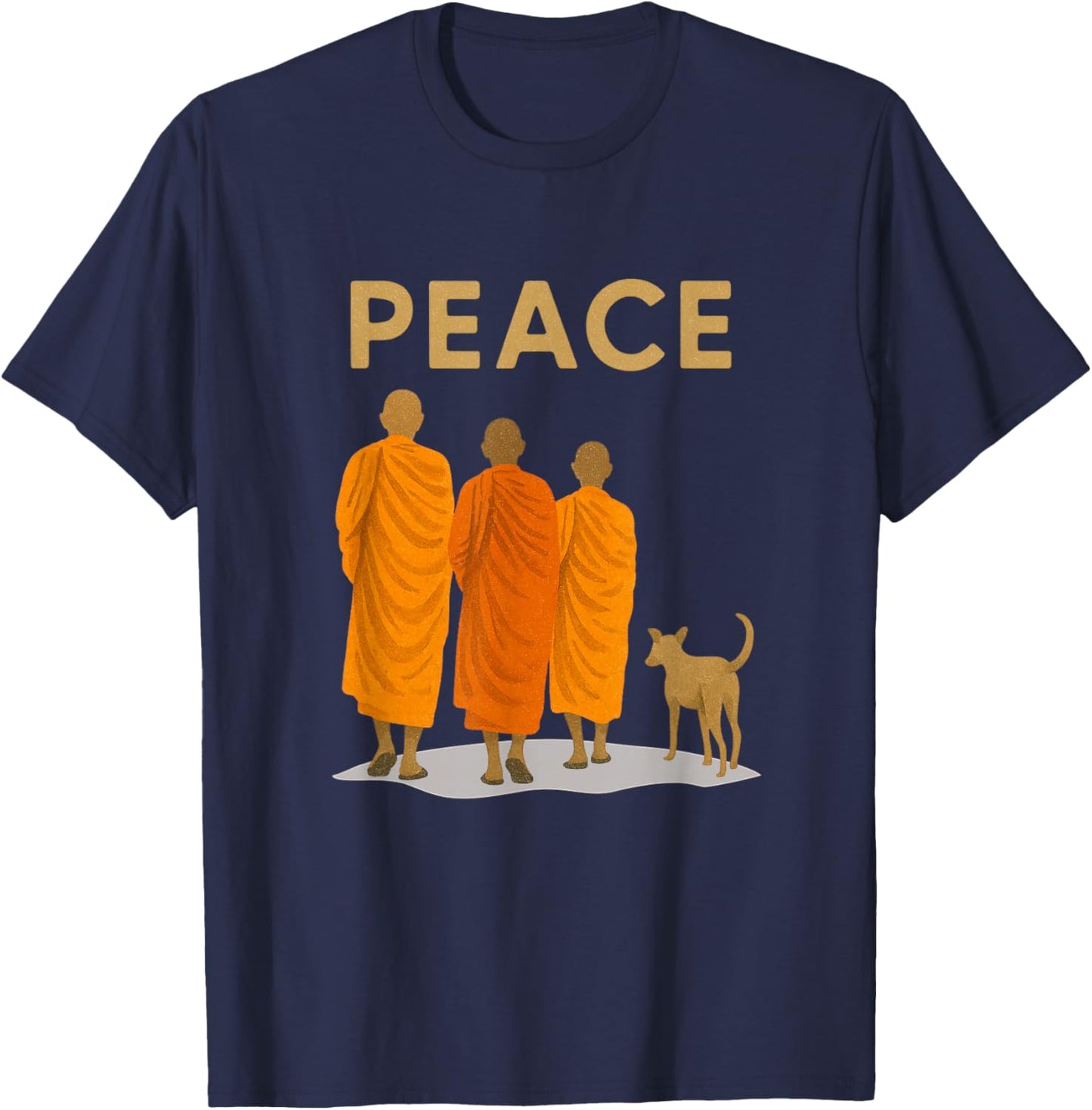 Peace Walking Monk & Dog Zen Art T-Shirt - T-Shirt | Navy
