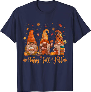 Happy Fall Y'all Gnome Pumpkin Autumn Thanksgiving Men Women T-Shirt - T-Shirt | Navy