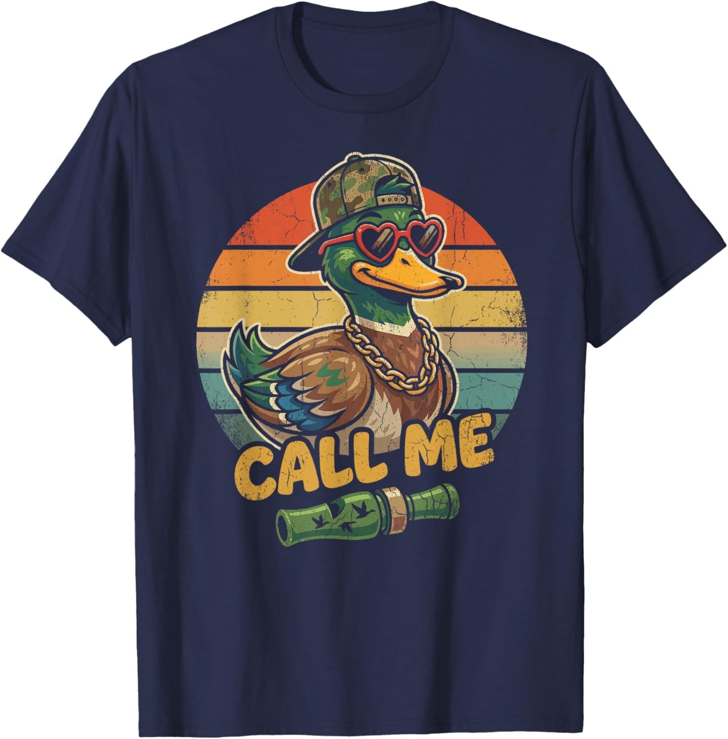 Call Me Duck Hunting Retro Valentine's Day Men Women T-Shirt - T-Shirt | Navy