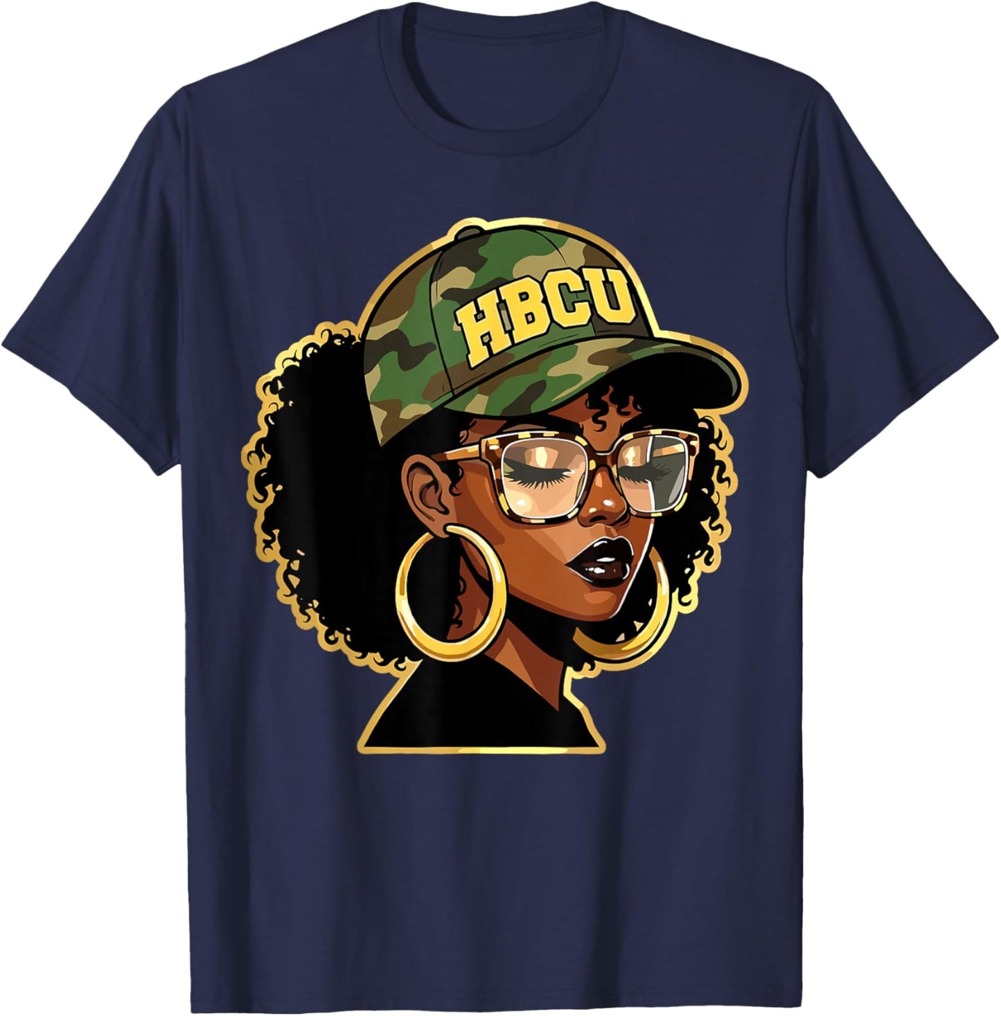 HBCU Pride Afro Girl Camo Black History Month T-Shirt - T-Shirt | Navy