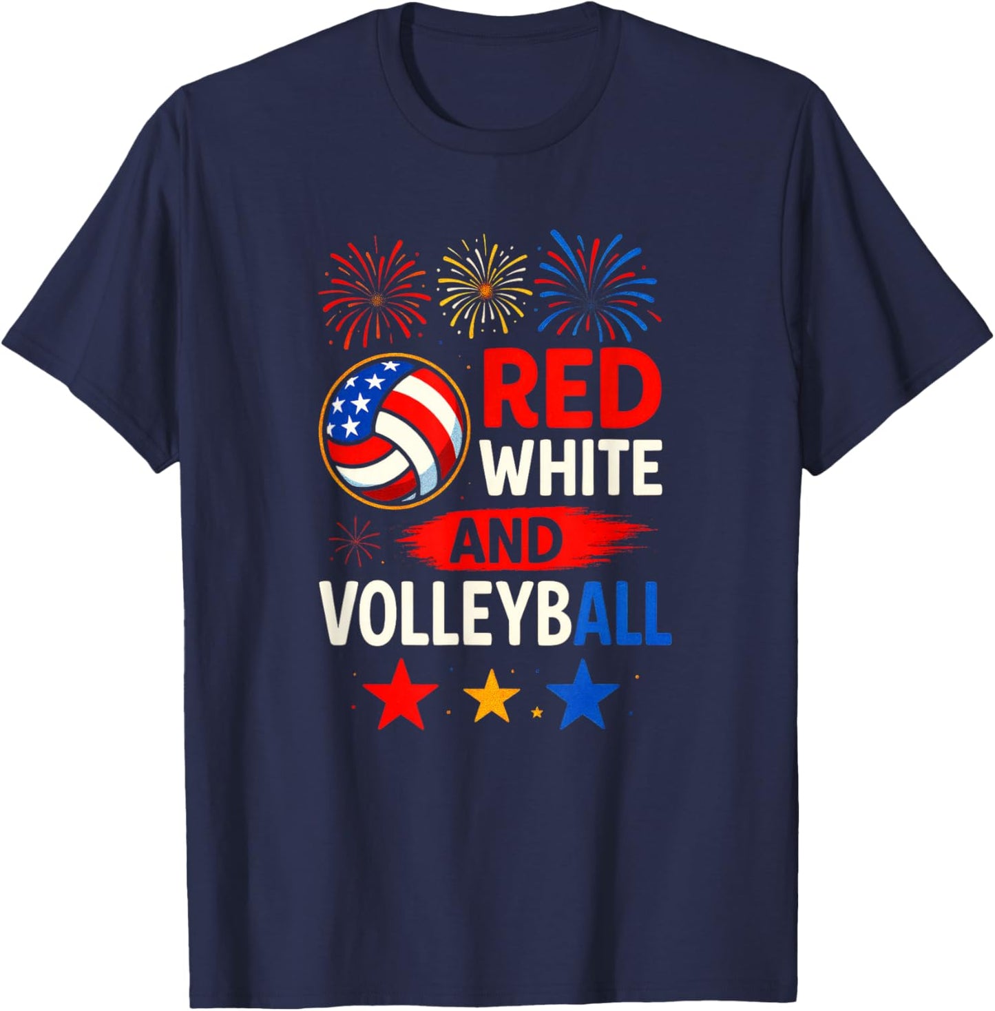 RED White and Volleyball - American Flag T-Shirt - T-Shirt | Navy