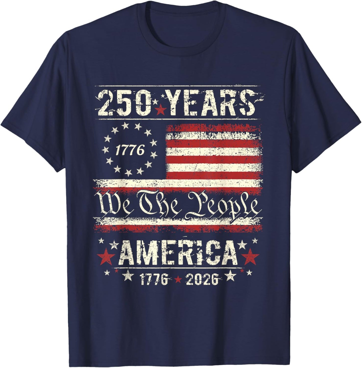 Flag Vintage 250 Years American 1776 2026 250th USA Birthday T-Shirt - T-Shirt | Navy