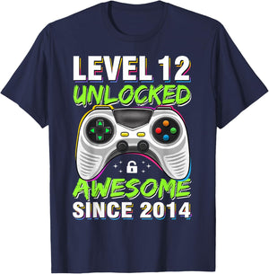 Level 12 Unlocked Awesome Since 201412th Birthday Gaming T-Shirt - T-Shirt | Navy