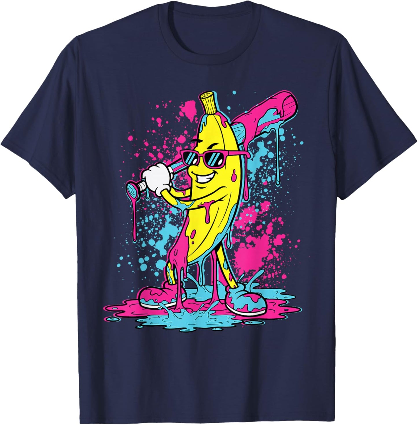 Banana Baseball Drip Ice Cream Dripping Funny Boys Kids T-Shirt - T-Shirt | Navy