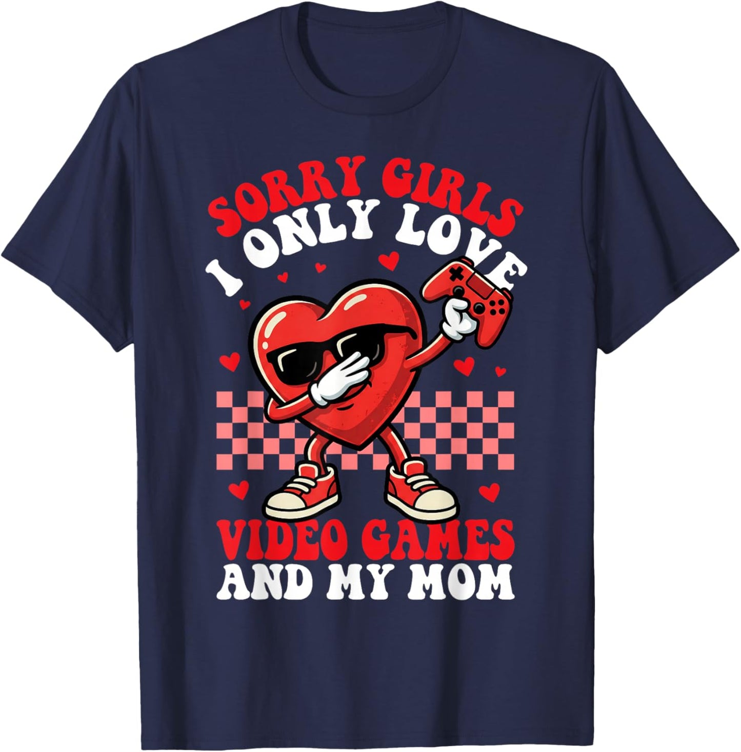 Boys Valentines Video Games Mom Heart Gaming Valentines Day T-Shirt - T-Shirt | Navy