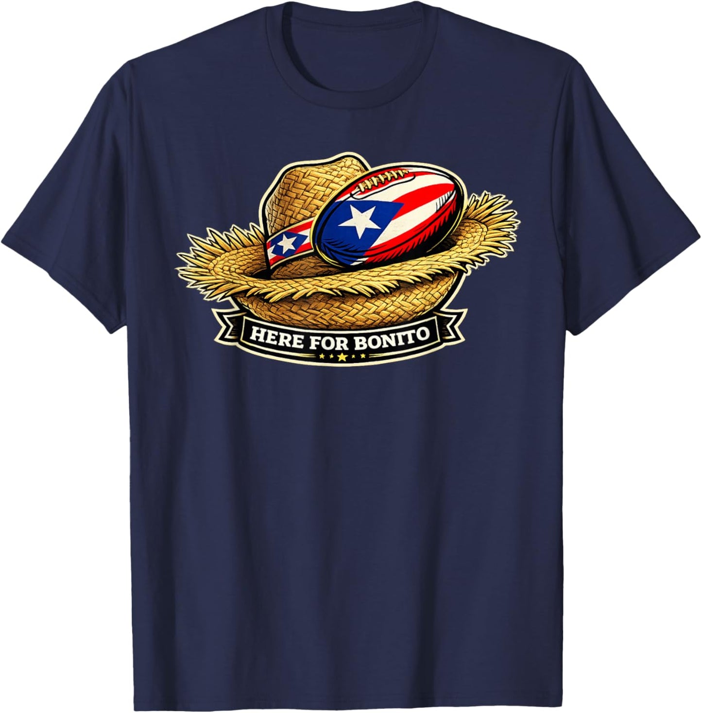 Here for Bonito Graphic, Straw Hat Football Badge Design T-Shirt - T-Shirt | Navy