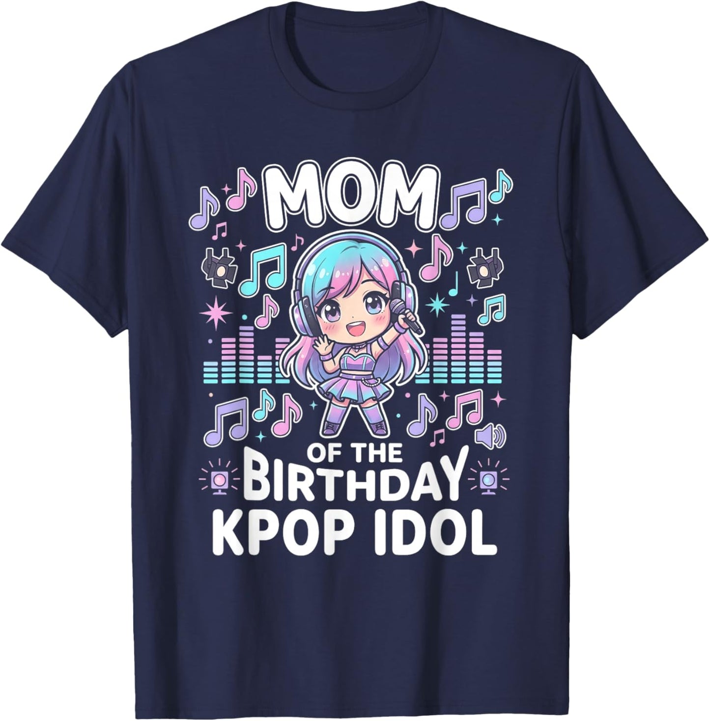 Mom of the Birthday Kpop Idol Chibi Girls K pop Theme Party T-Shirt - T-Shirt | Navy