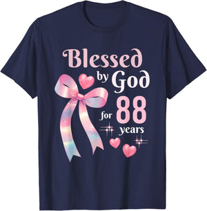 Blessed by God for 88 Years Ribbon Christian 88th Birthday T-Shirt - T-Shirt | Navy