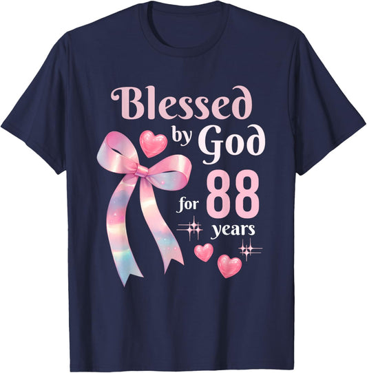 Blessed by God for 88 Years Ribbon Christian 88th Birthday T-Shirt - T-Shirt | Navy