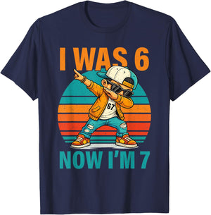 Dabbing 7th Birthday Boy I was 6 Now I'm 7 Six 67 Funny Meme T-Shirt - T-Shirt | Navy