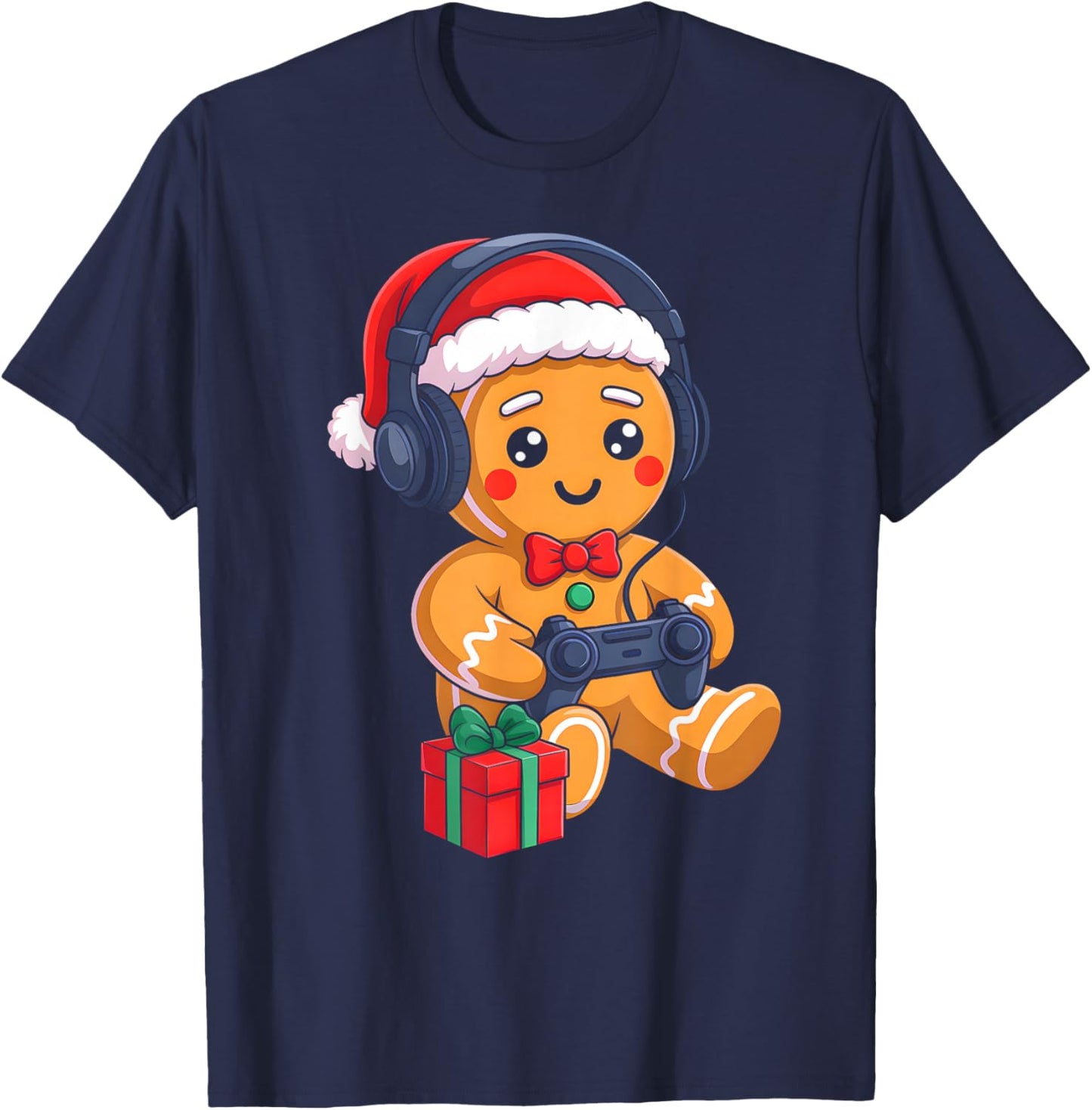 Funny Christmas Gingerbread Man Video Gamer Gaming Boys Men T-Shirt - T-Shirt | Navy
