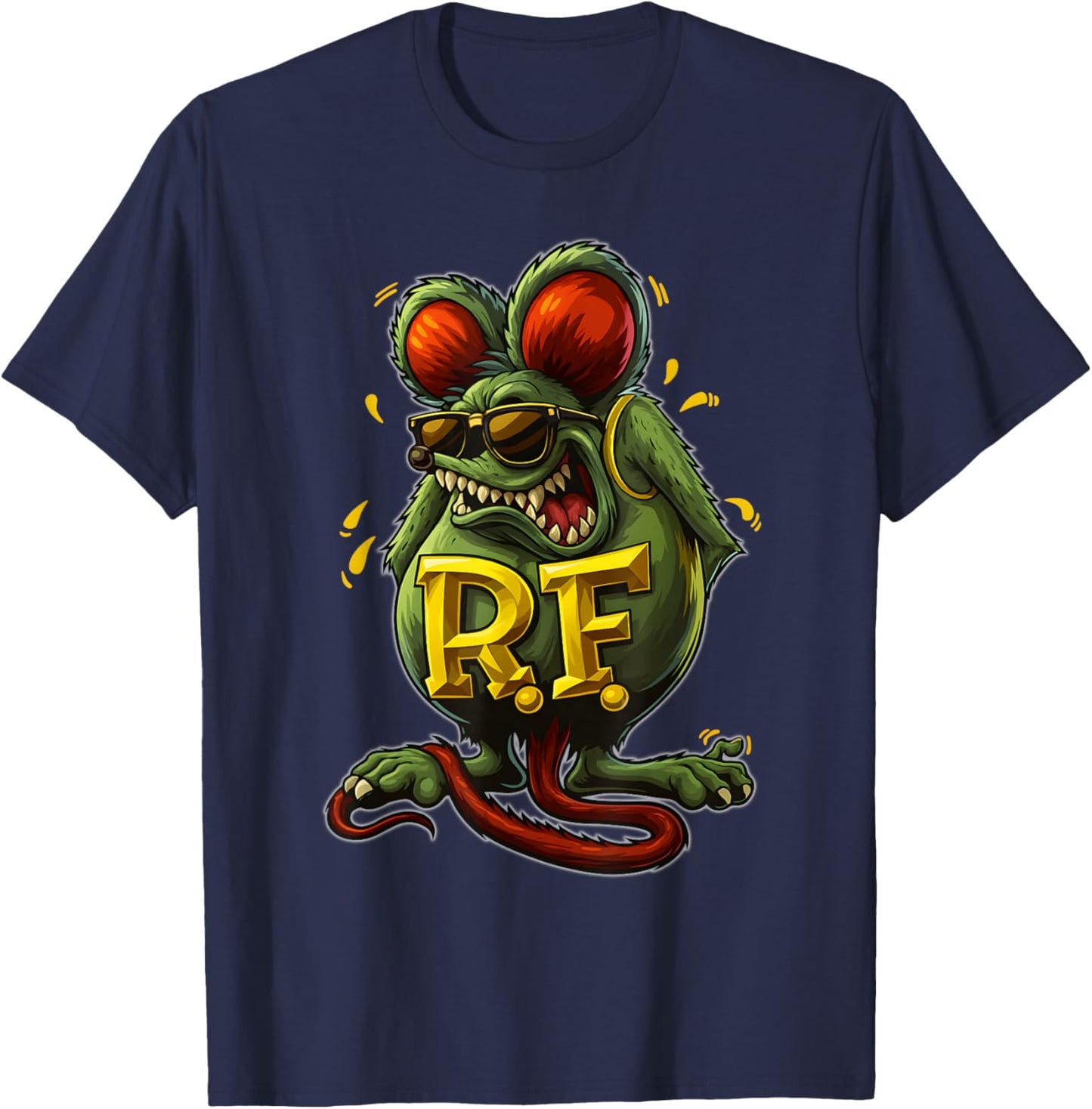 Funny Rat Fink Horror Hot Rod Cool Spooky Mouse Sunglasses T-Shirt - T-Shirt | Navy