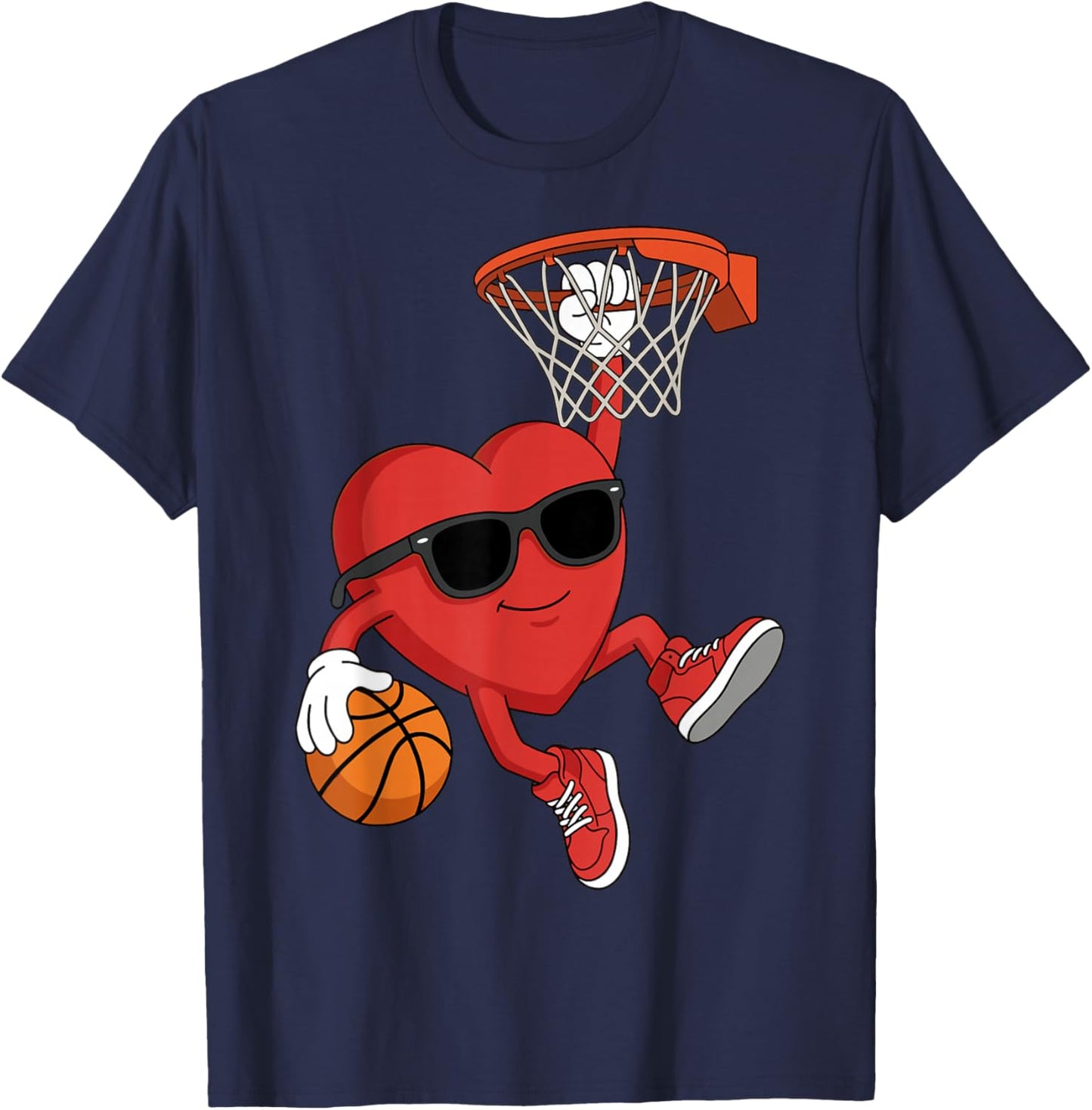 Valentines Basketball Heart Playing Basketball Boys Kids T-Shirt - T-Shirt | Navy