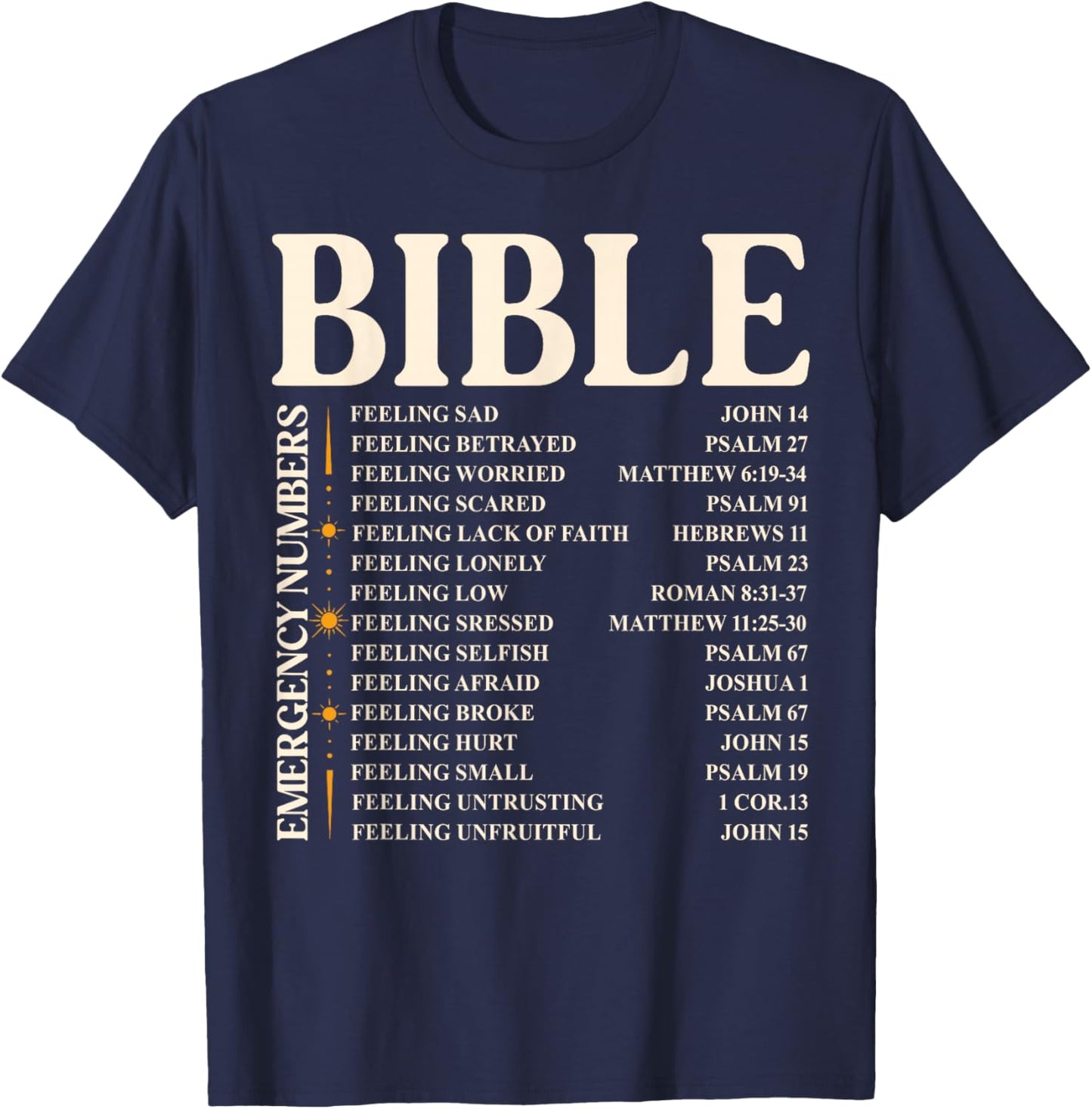 Bible Emergency Numbers - Funny Christian Bible & Jesus T-Shirt - T-Shirt | Navy