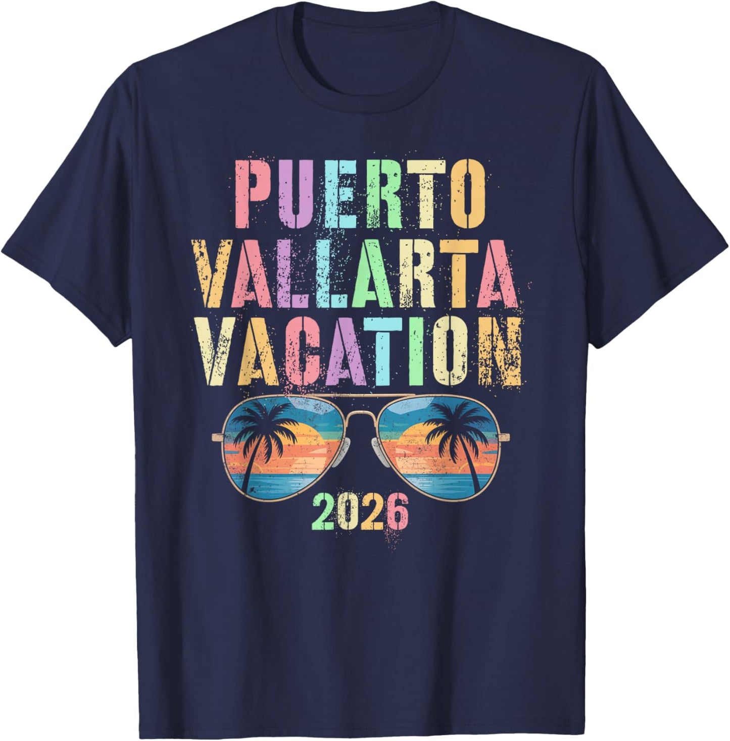Vintage Puerto Vallarta Vacation 2026 Trip Beaching Vacay T-Shirt - T-Shirt | Navy