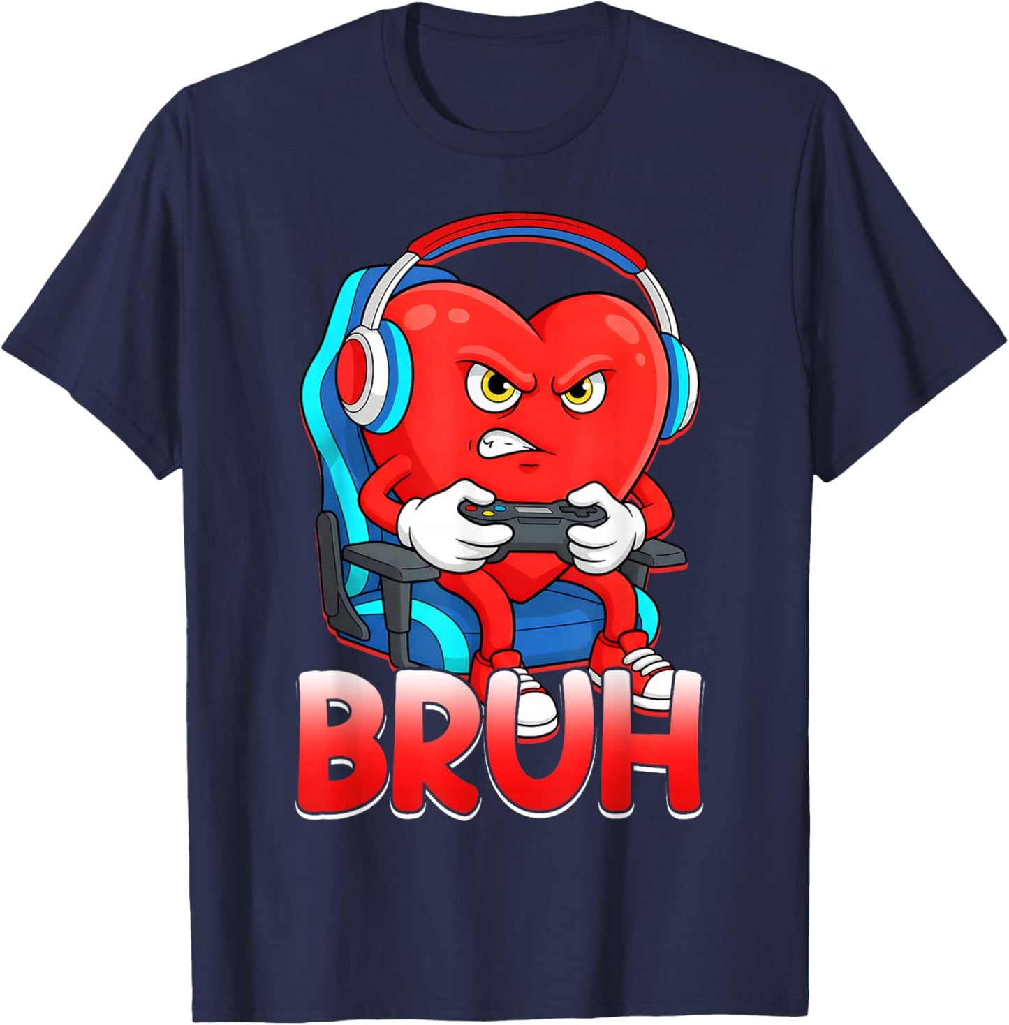 Bruh Valentines Day Heart Gamer Video Gaming Boys Men Kids T-Shirt - T-Shirt | Navy