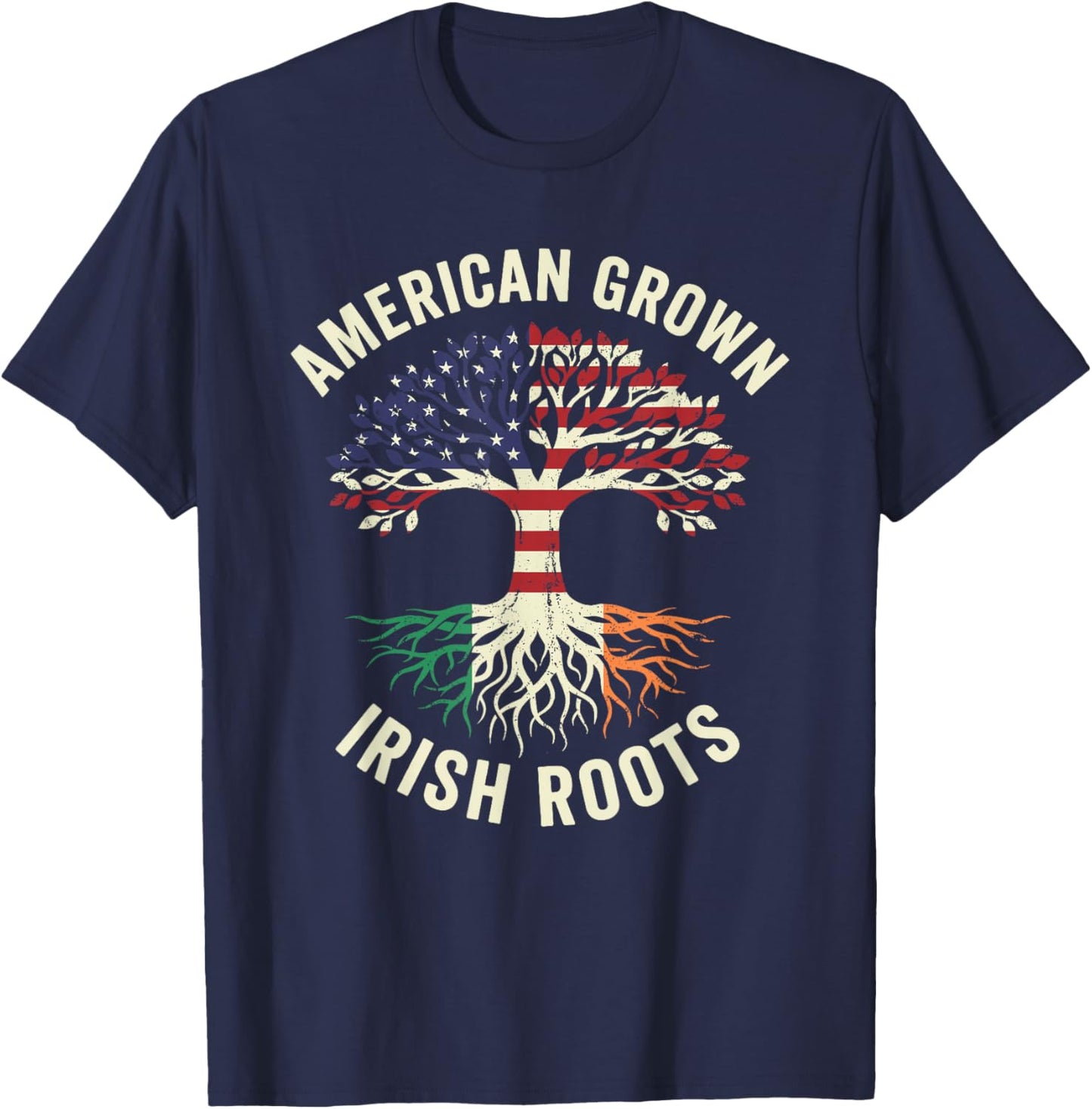 American Grown Irish Roots Tree Flag Style T-Shirt - T-Shirt | Navy