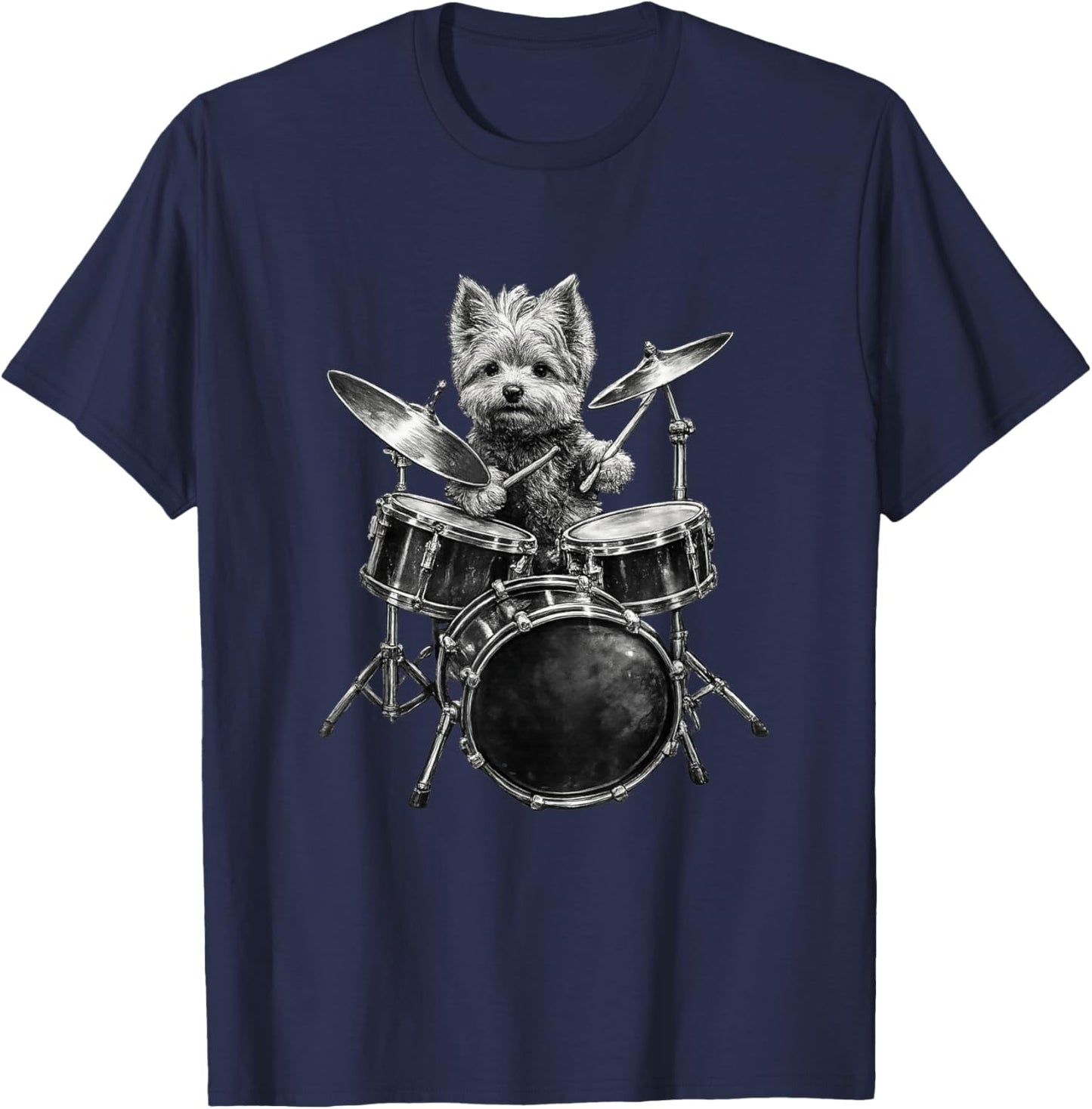 Hilarious Yorkshire Terrier Drummer Yorkie Playing Drums T-Shirt - T-Shirt | Navy