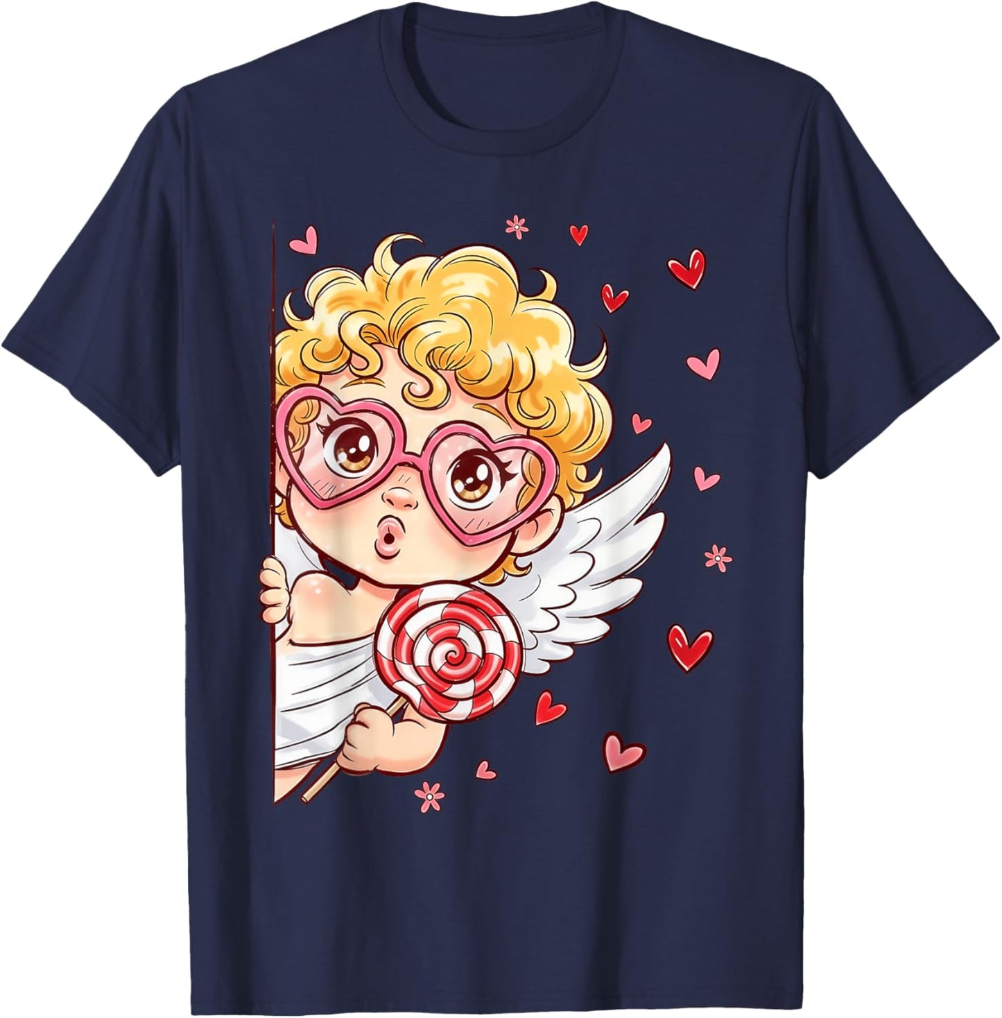 Retro Cupid Cute Heart Sunglasses Happy Valentine Men Women T-Shirt - T-Shirt | Navy