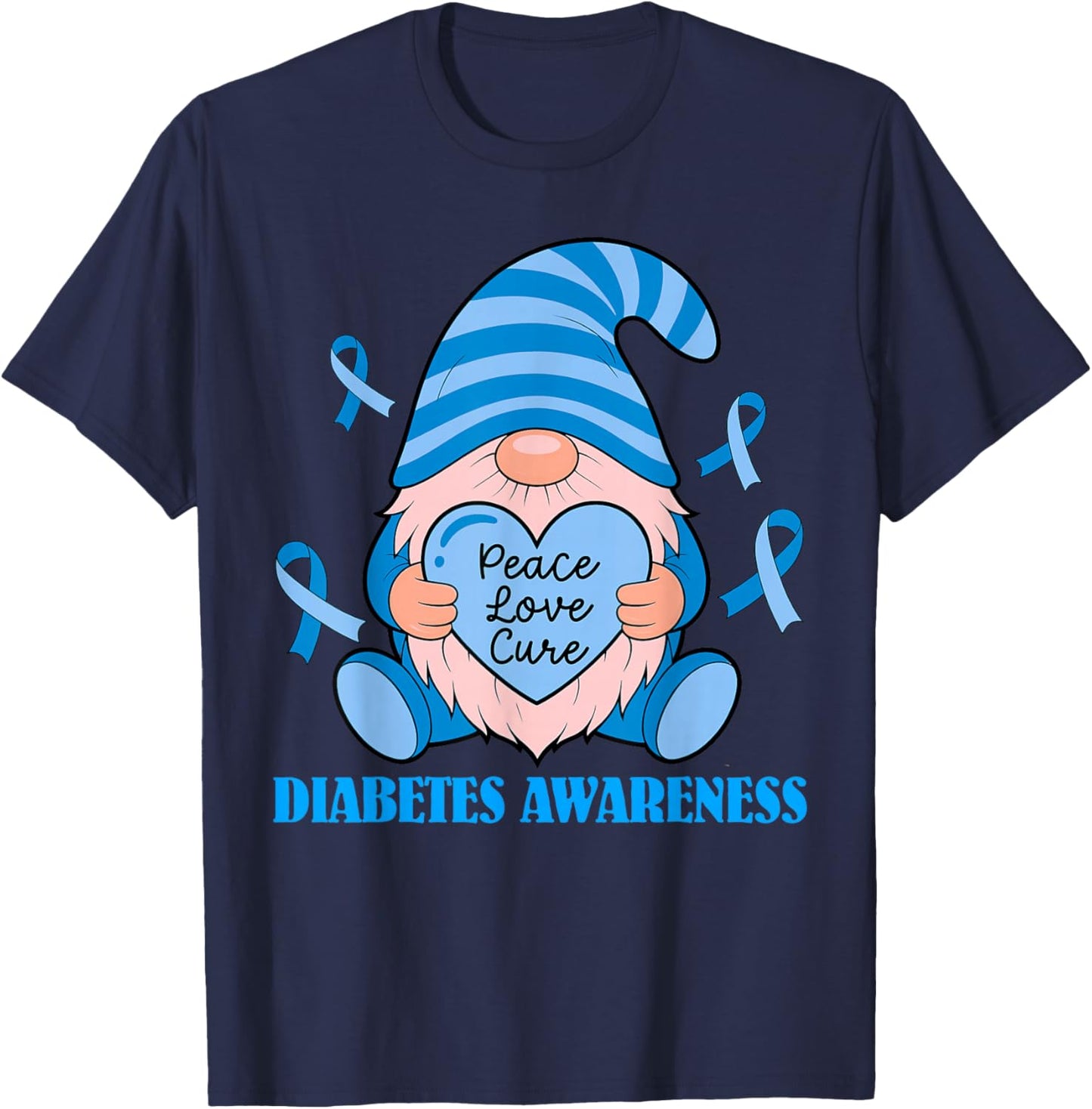 Groovy Gnome Diabetes Awareness Month Ribbon Blue Women Girl T-Shirt - T-Shirt | Navy