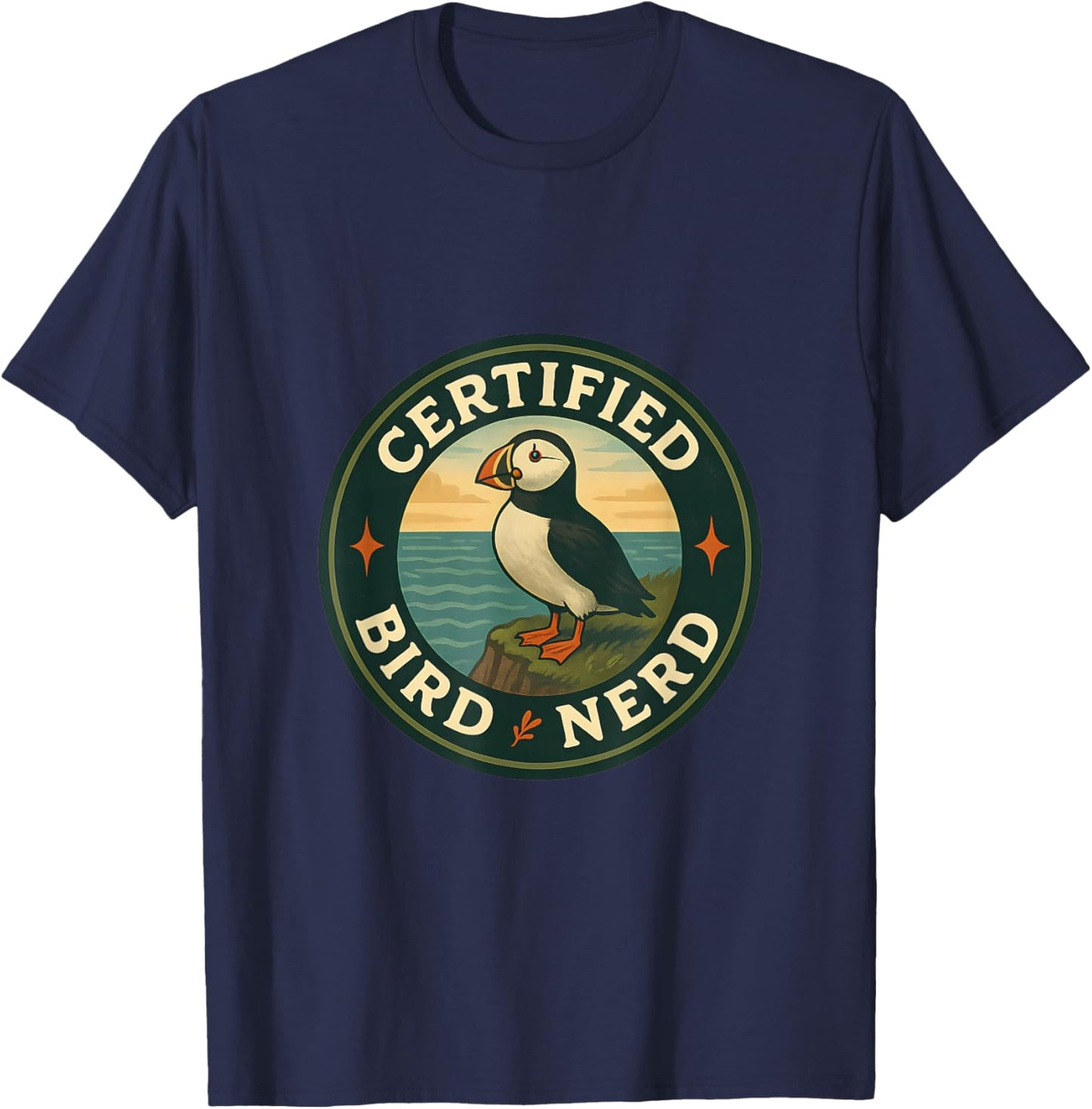 Certified Bird Nerd – Atlantic Puffin Vintage Badge T-Shirt - T-Shirt | Navy