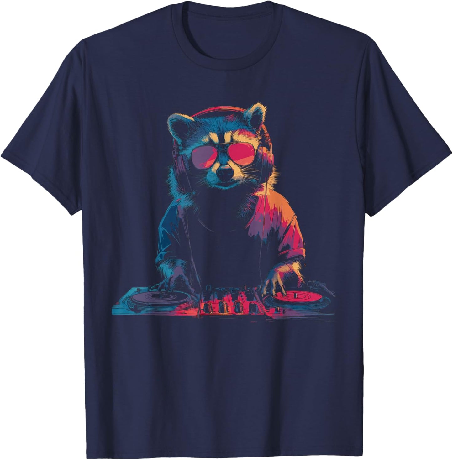 Raccoon DJ EDM Techno House Music Funny Animal Lover T-Shirt - T-Shirt | Navy