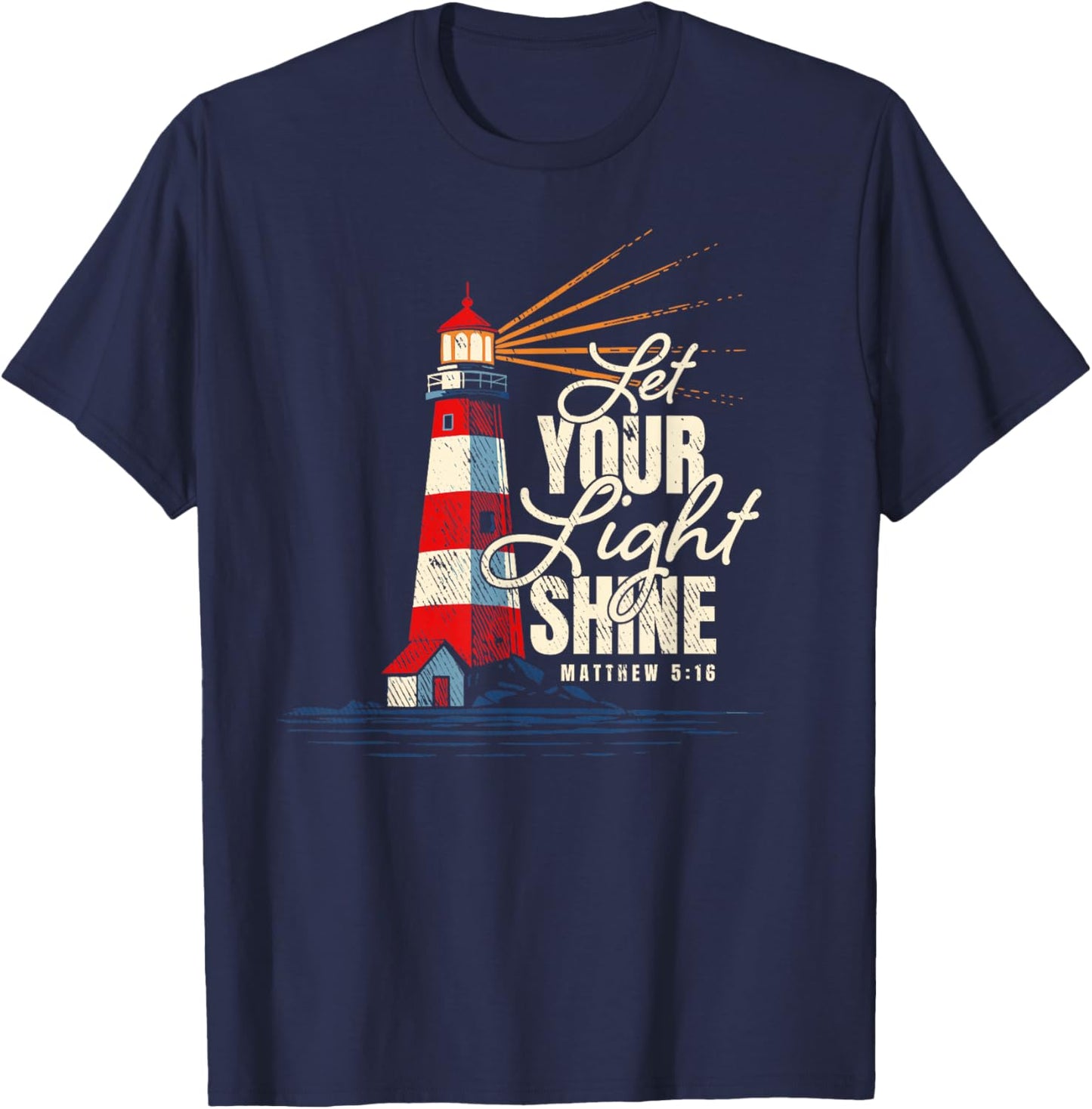 Let Your Light Shine Matthew 5:16 Faith Distressed T-Shirt - T-Shirt | Navy