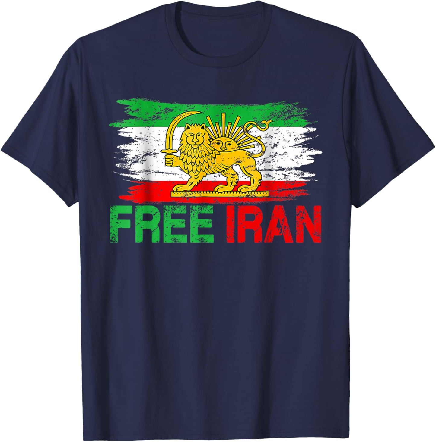 Free Iran T Iranian Flag Lion T-Shirt - T-Shirt | Navy