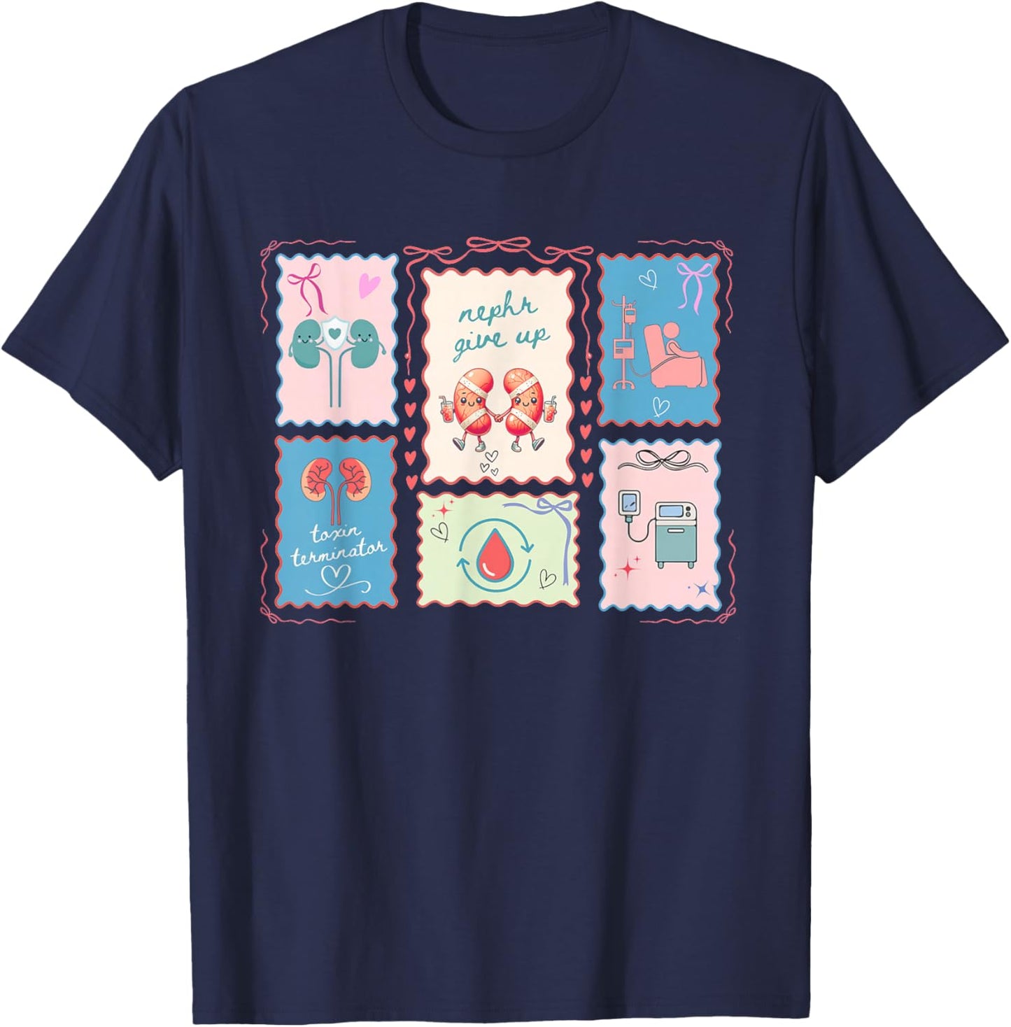 Women Dialysis Nurse Valentine Stamp Kidney Nephrology RN T-Shirt - T-Shirt | Navy