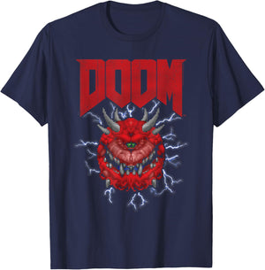 Doom Cacodemon with Lightning Distressed Video Game T-Shirt - T-Shirt | Navy