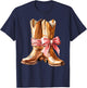 Western Cowgirl Boots with Pink Bow Cute Country T-Shirt - T-Shirt | Navy