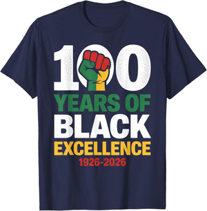 100 Years of Black Excellence - Heritage Pride Design T-Shirt - T-Shirt | Navy
