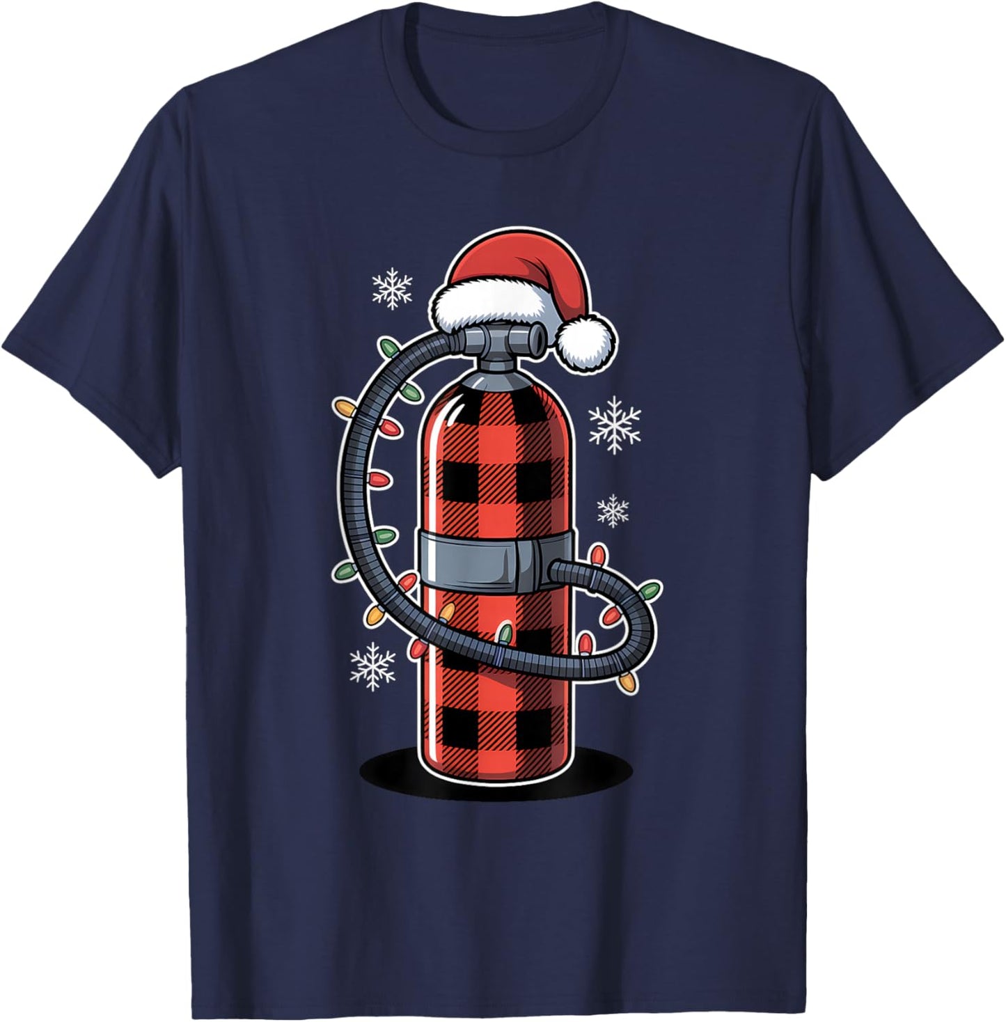 Christmas Buffalo Plaid Scuba Diving Tank with Santa Hat T-Shirt - T-Shirt | Navy