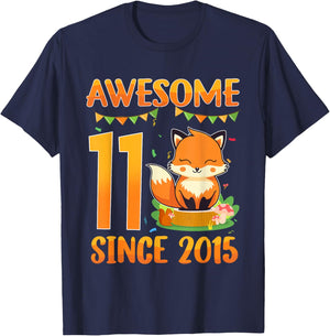 Awesome Since 2015 Fox Themed 11th Birthday Party T-Shirt - T-Shirt | Navy