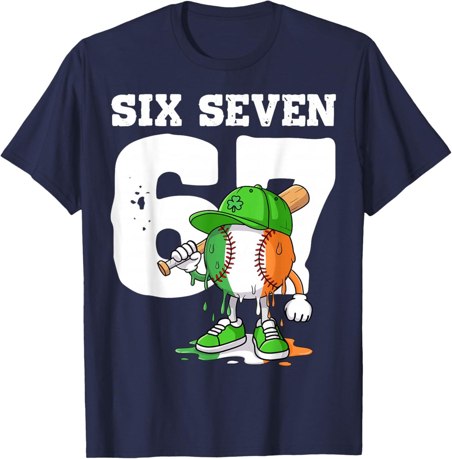 Boys St Patricks Day 67 Six Seven Baseball Ice Cream Drip T-Shirt - T-Shirt | Navy