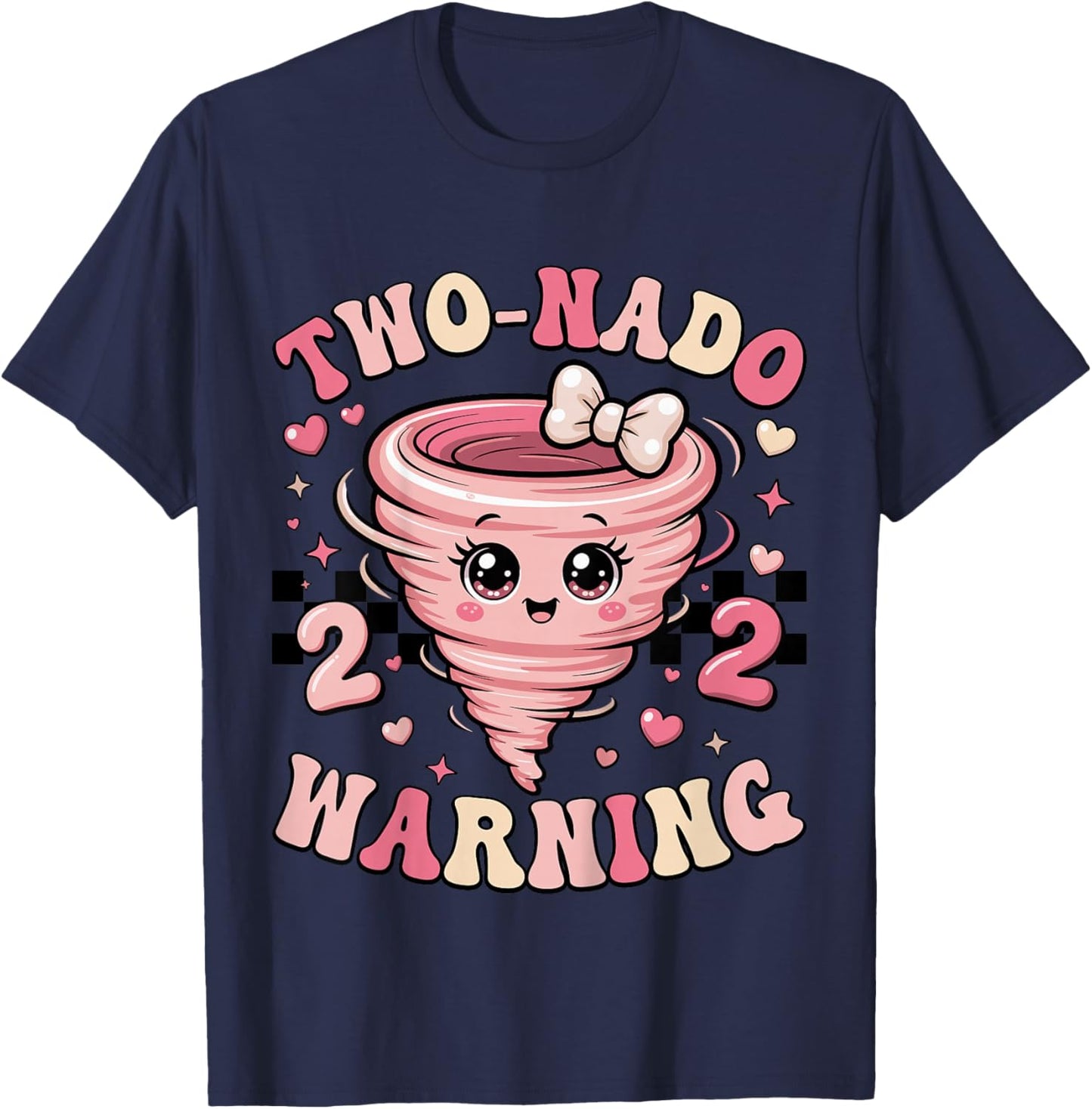 Two Nado Warning Coquette Bow 2nd Birthday 2 Year Old Girls T-Shirt - T-Shirt | Navy