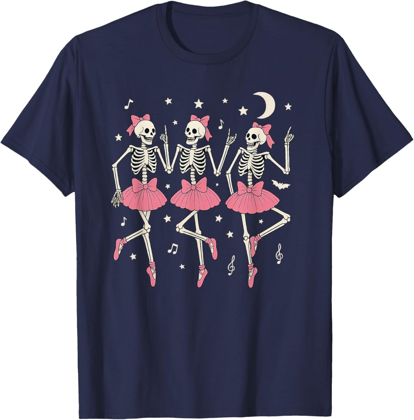Dancing Skeletons Pink Coquette Halloween Women Girls T-Shirt - T-Shirt | Navy