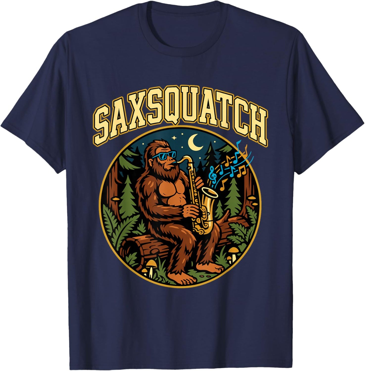 Saxsquatch Bigfoot Saxophone Player Jazz Music Humor T-Shirt - T-Shirt | Navy