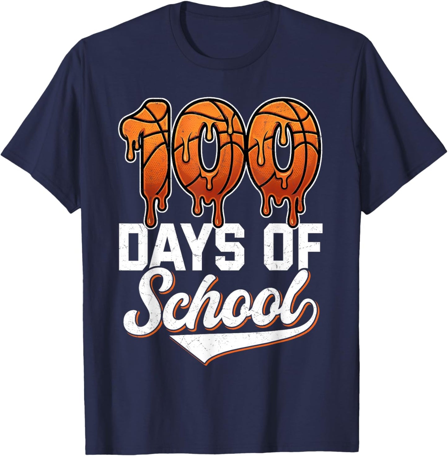 100 Days of School Basketball Drip 100th Day of School Boys T-Shirt - T-Shirt | Navy