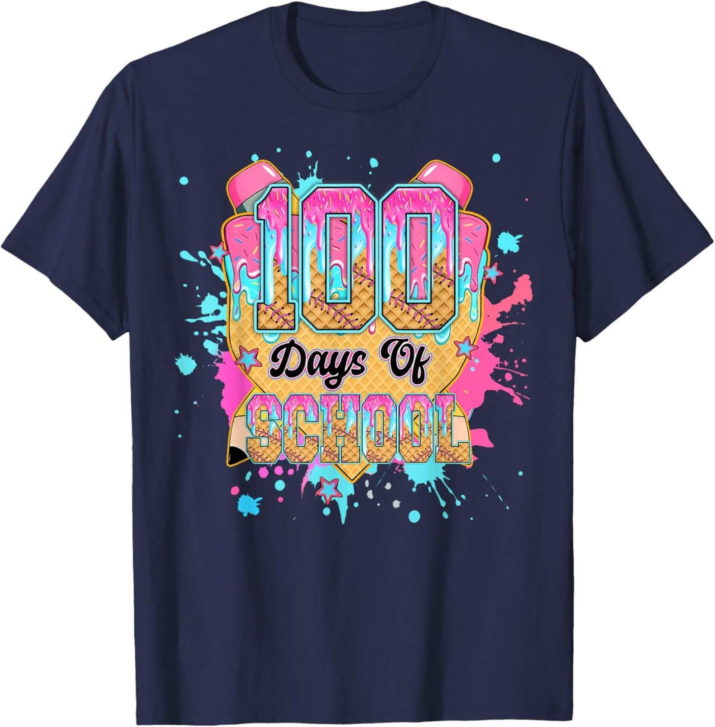 100 Days of School Baseball Drip Funny Boys Kids 100th Day T-Shirt - T-Shirt | Navy
