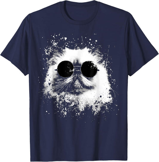 Himalayan Cat with Sunglasses Grunge Style Hipster T-Shirt - T-Shirt | Navy