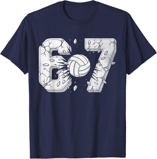 6 7 Meme Volleyball Funny Sport Humor Men Women Boys Girls T-Shirt - T-Shirt | Navy