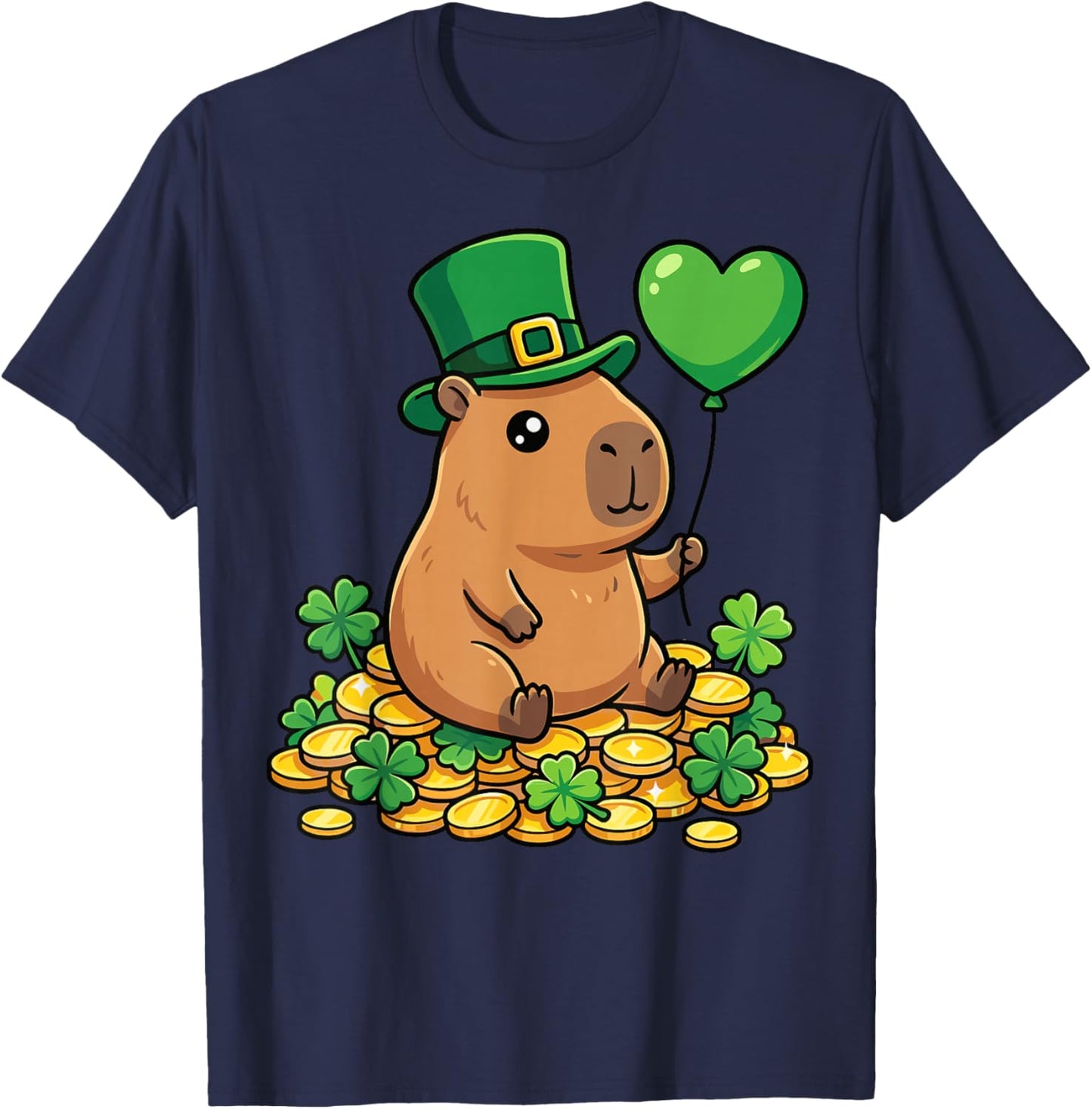 Lucky Capybara St Patricks Day Clover Leprechaun Hat Kawaii T-Shirt - T-Shirt | Navy