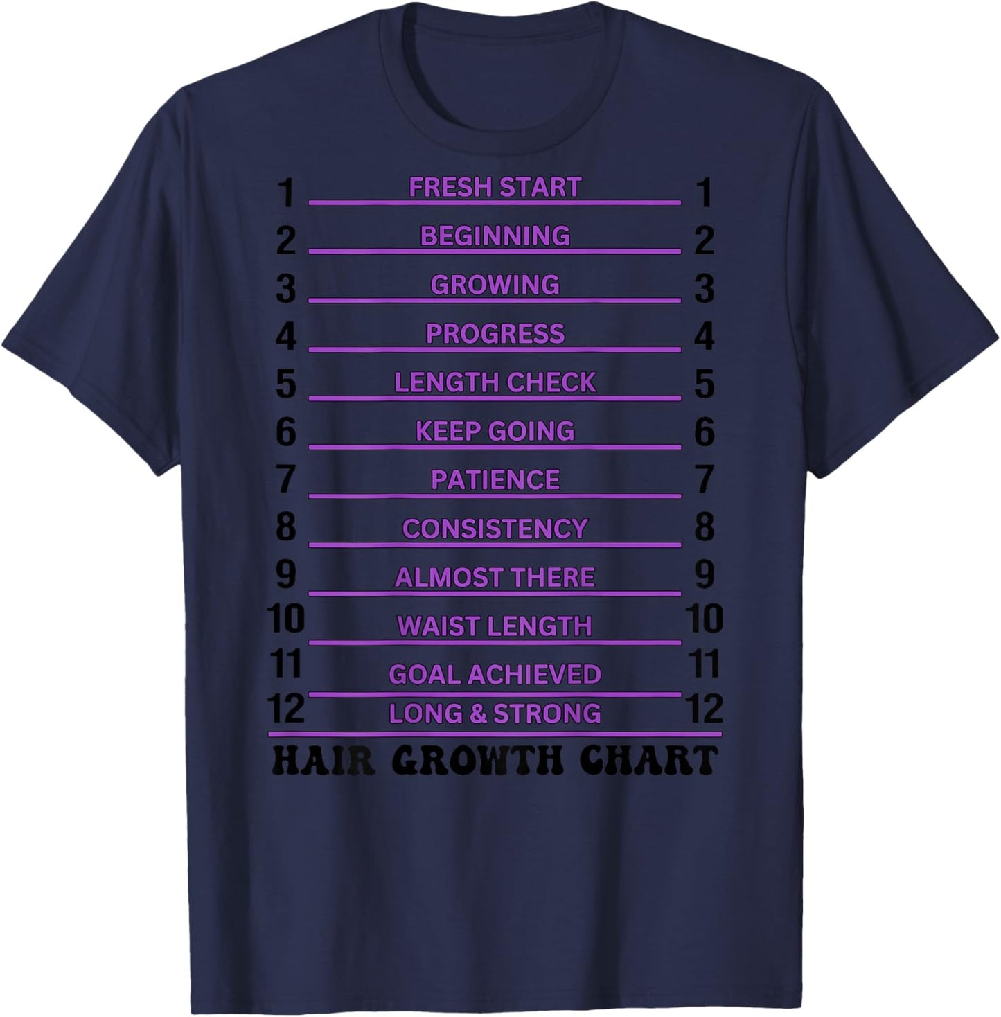 Retro Groovy Hair Growth Chart Hair Length Check (On Back) T-Shirt - T-Shirt | Navy