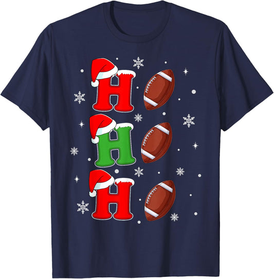Ho Ho Ho Santa Football Christmas Sports Player Xmas T-Shirt - T-Shirt | Navy